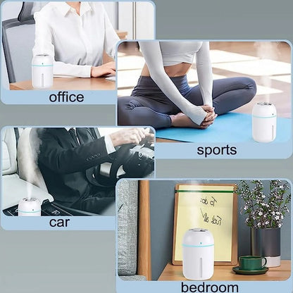 Mini Humidifier, 300Ml Portable Small Humidifiers for Baby, Car Humidifier Diffuser for Travel Plants Bedroom Desk Office, Cool Mist Air Humidifier with 7 Color Night Lights