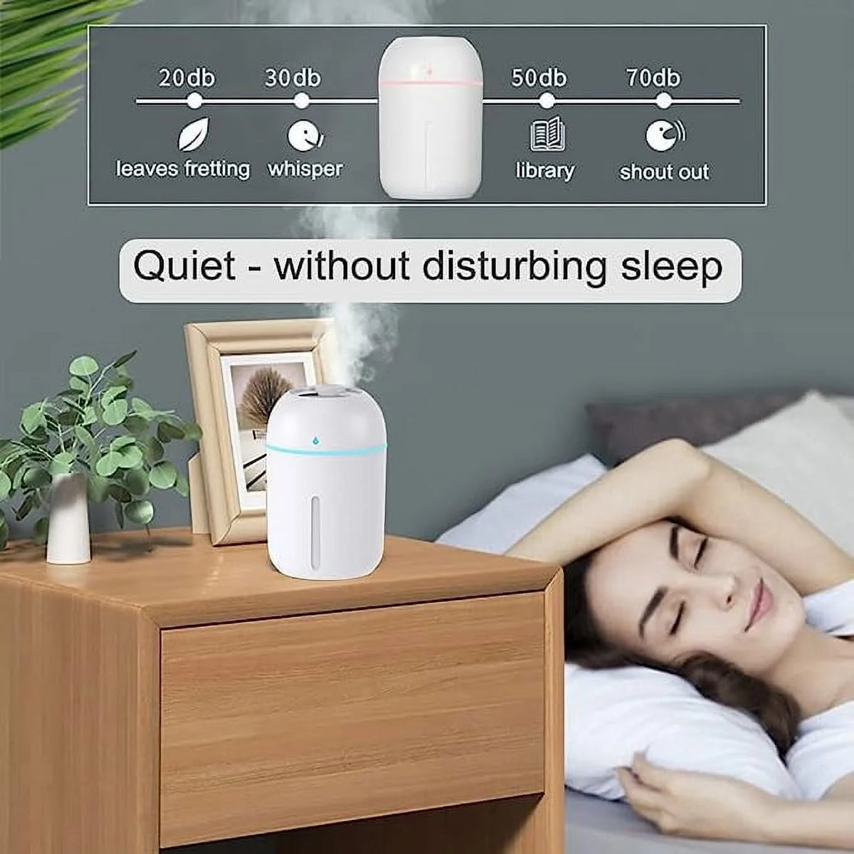 Mini Humidifier, 300Ml Portable Small Humidifiers for Baby, Car Humidifier Diffuser for Travel Plants Bedroom Desk Office, Cool Mist Air Humidifier with 7 Color Night Lights